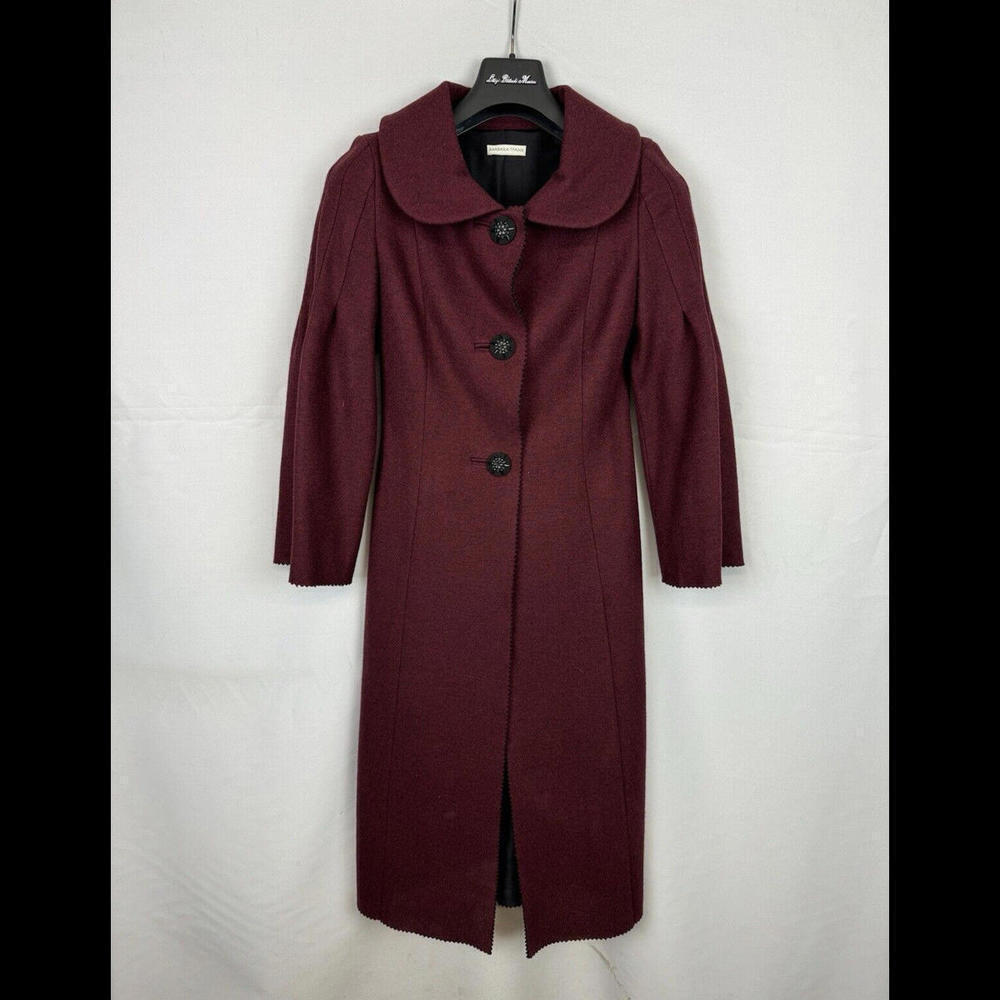 Barbara Tfank Long Coat Wool Burgundy Size 4 US